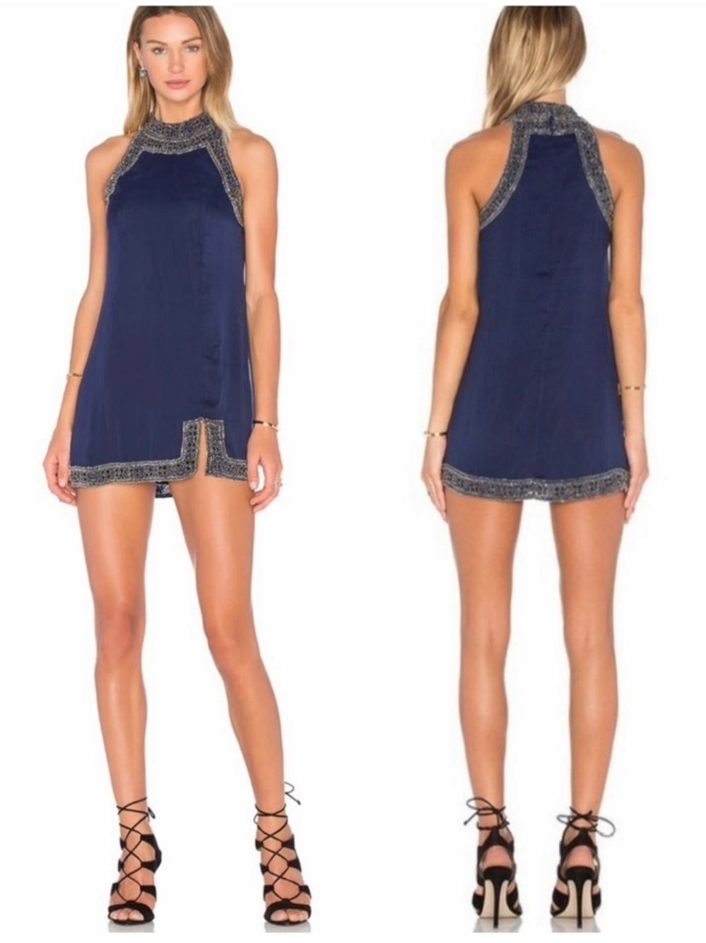 NBD Gatsby Embellished Crystal Beaded High Neck Sleeveless Cocktail Mini Dress